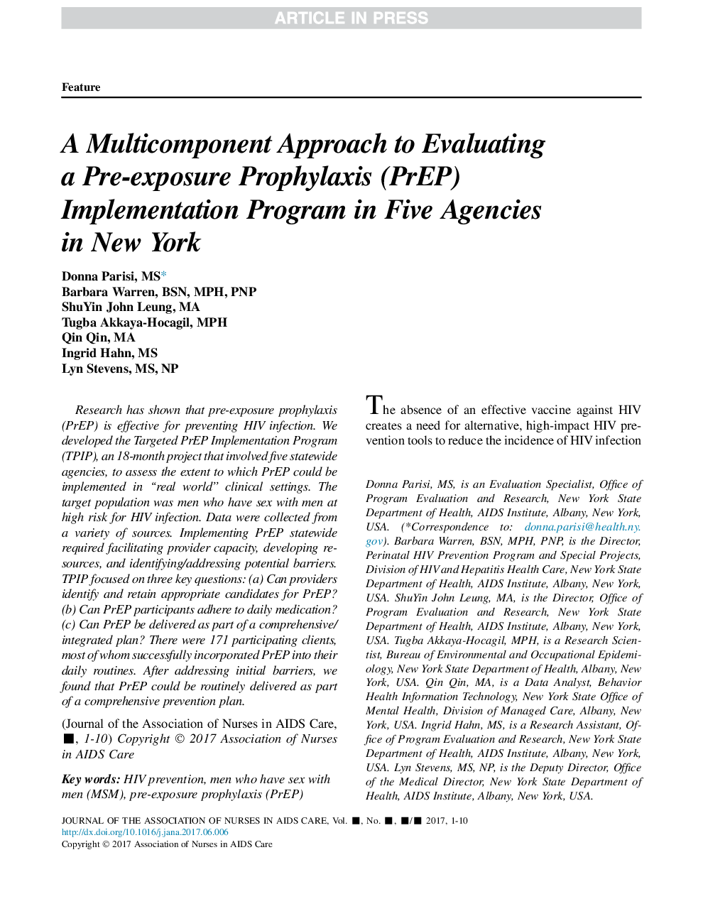 A Multicomponent Approach to Evaluating a Pre-exposure Prophylaxis (PrEP) Implementation Program in Five Agencies in New York