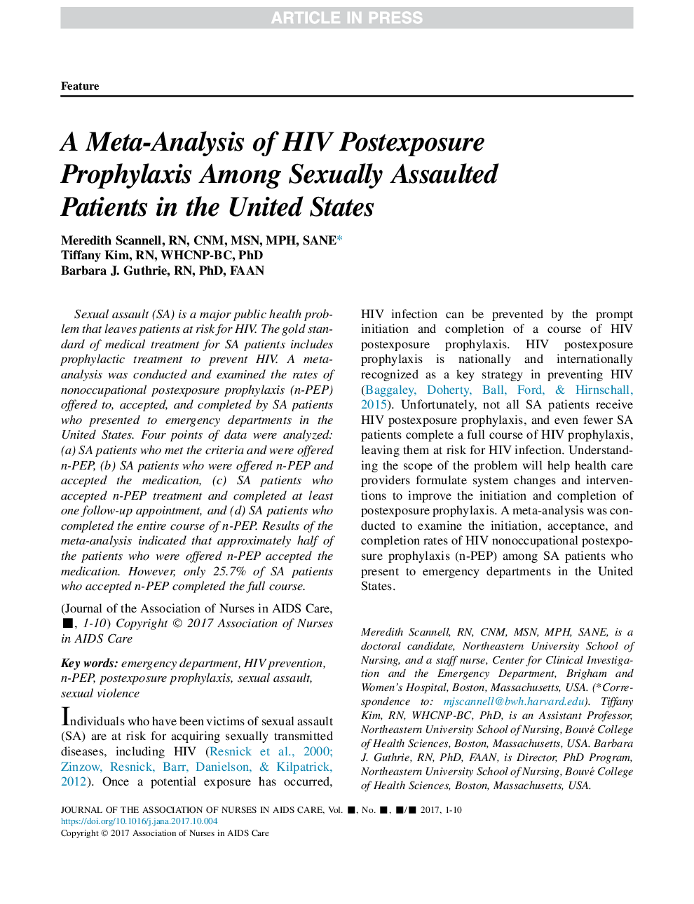 A Meta-Analysis of HIV Postexposure Prophylaxis Among Sexually Assaulted Patients in the United States