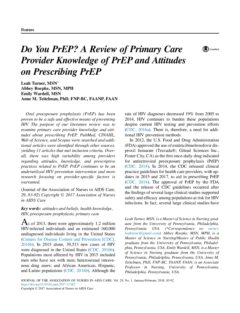 Do You PrEP? A Review of Primary Care Provider Knowledge of PrEP and Attitudes on Prescribing PrEP