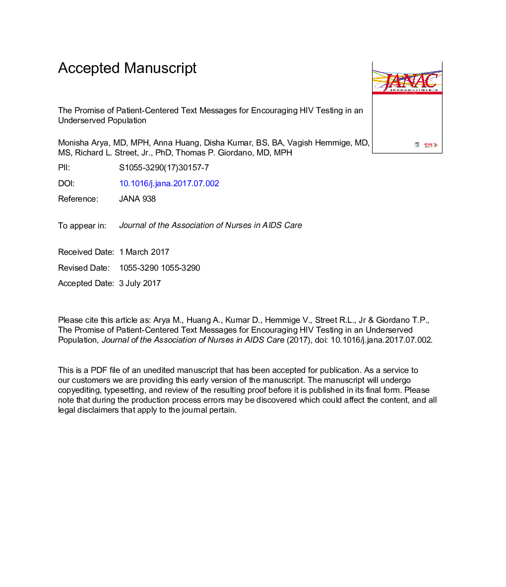 The Promise of Patient-Centered Text Messages for Encouraging HIV Testing in an Underserved Population