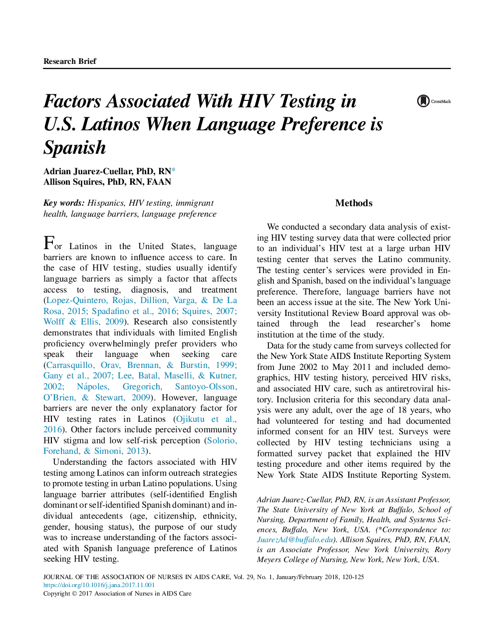 Factors Associated With HIV Testing in U.S. Latinos When Language Preference is Spanish