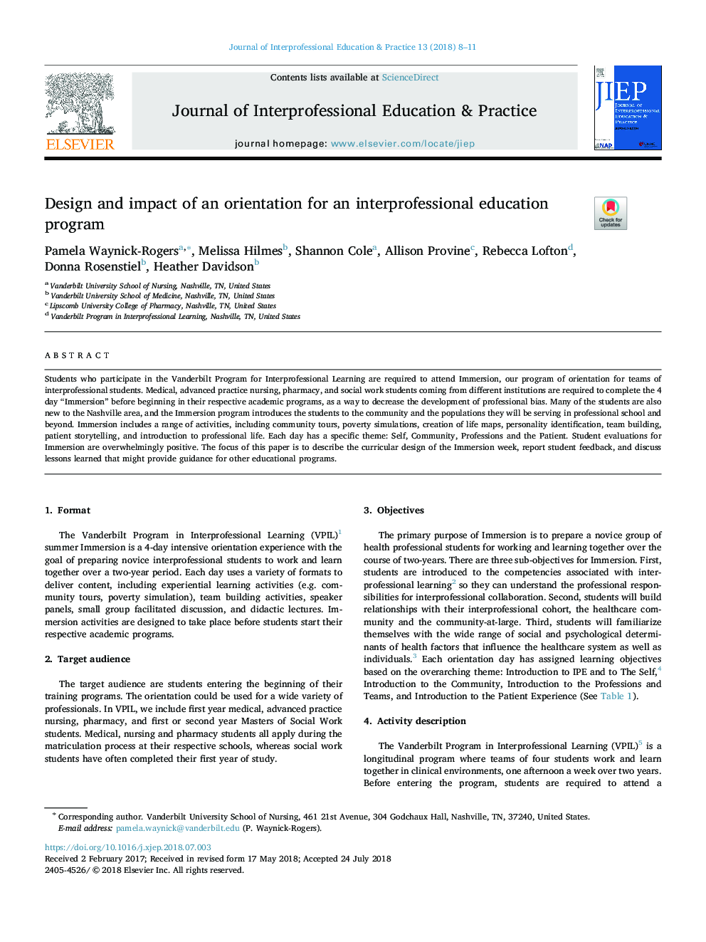 Design and impact of an orientation for an interprofessional education program