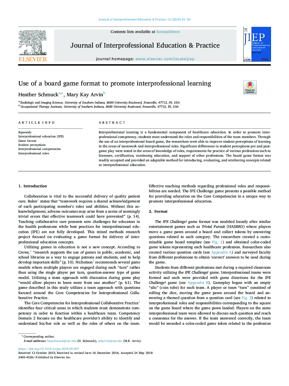 Use of a board game format to promote interprofessional learning