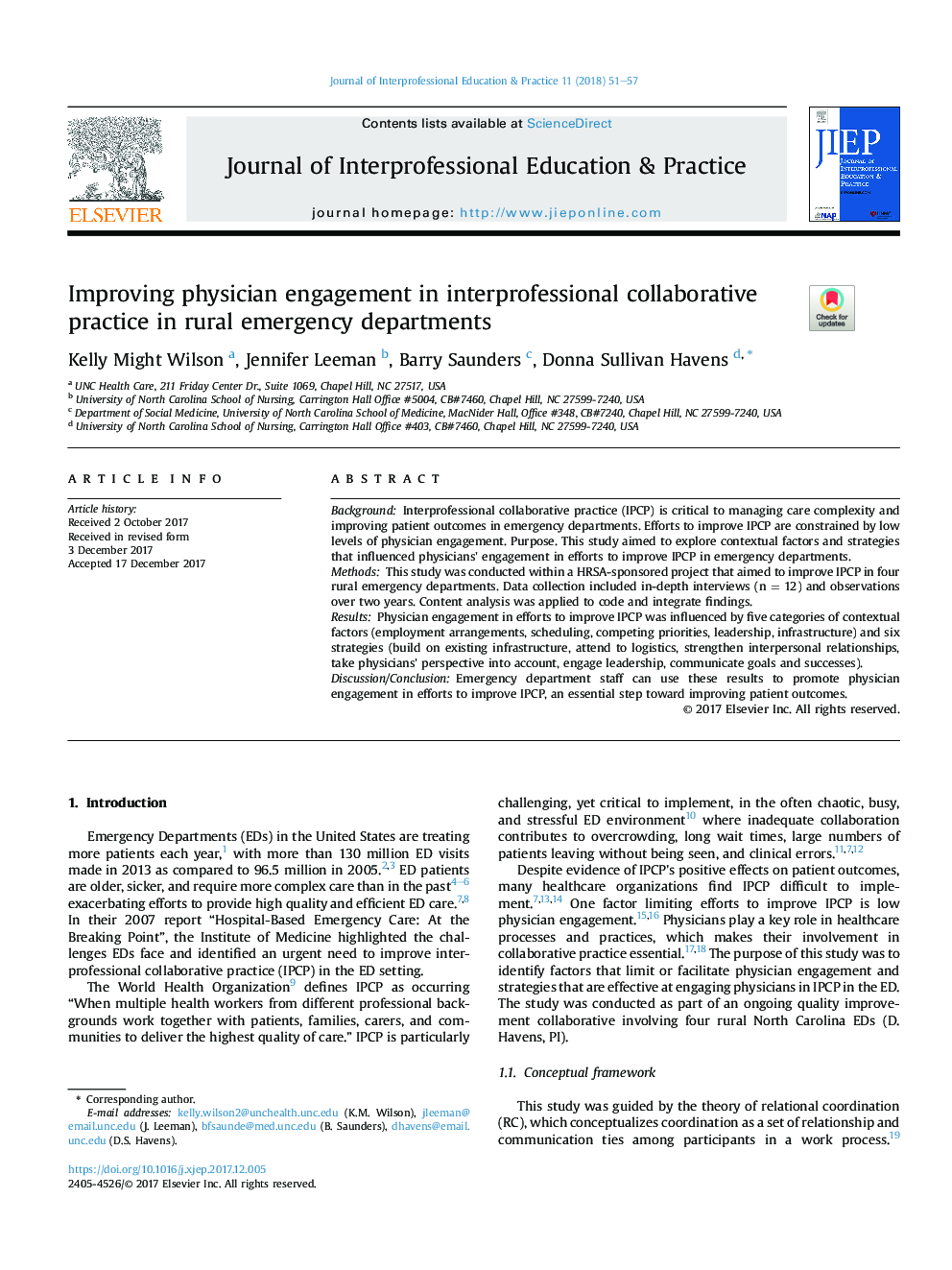 Improving physician engagement in interprofessional collaborative practice in rural emergency departments