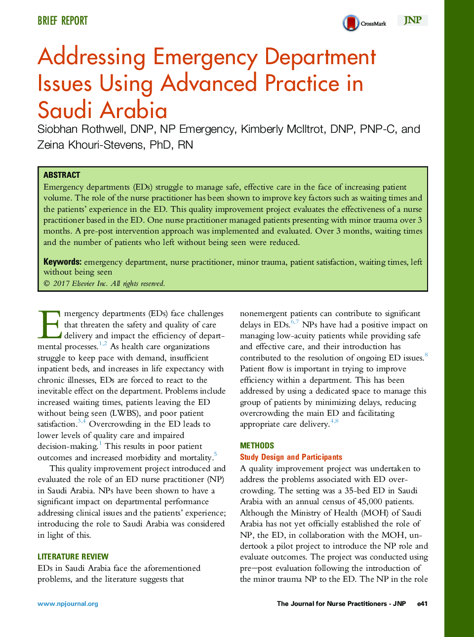 Addressing Emergency Department Issues Using Advanced Practice in SaudiÂ Arabia