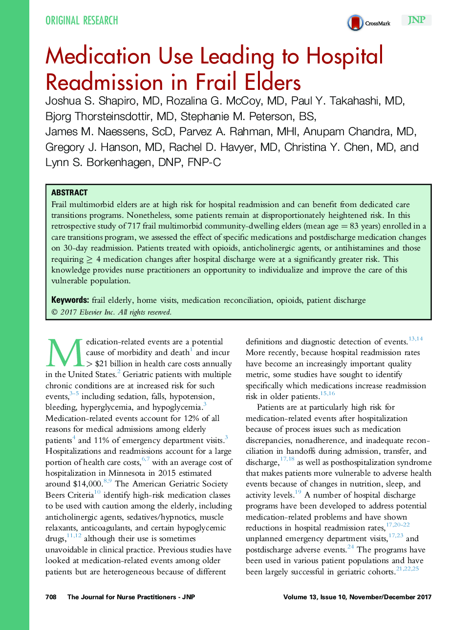 Medication Use Leading to Hospital Readmission in Frail Elders