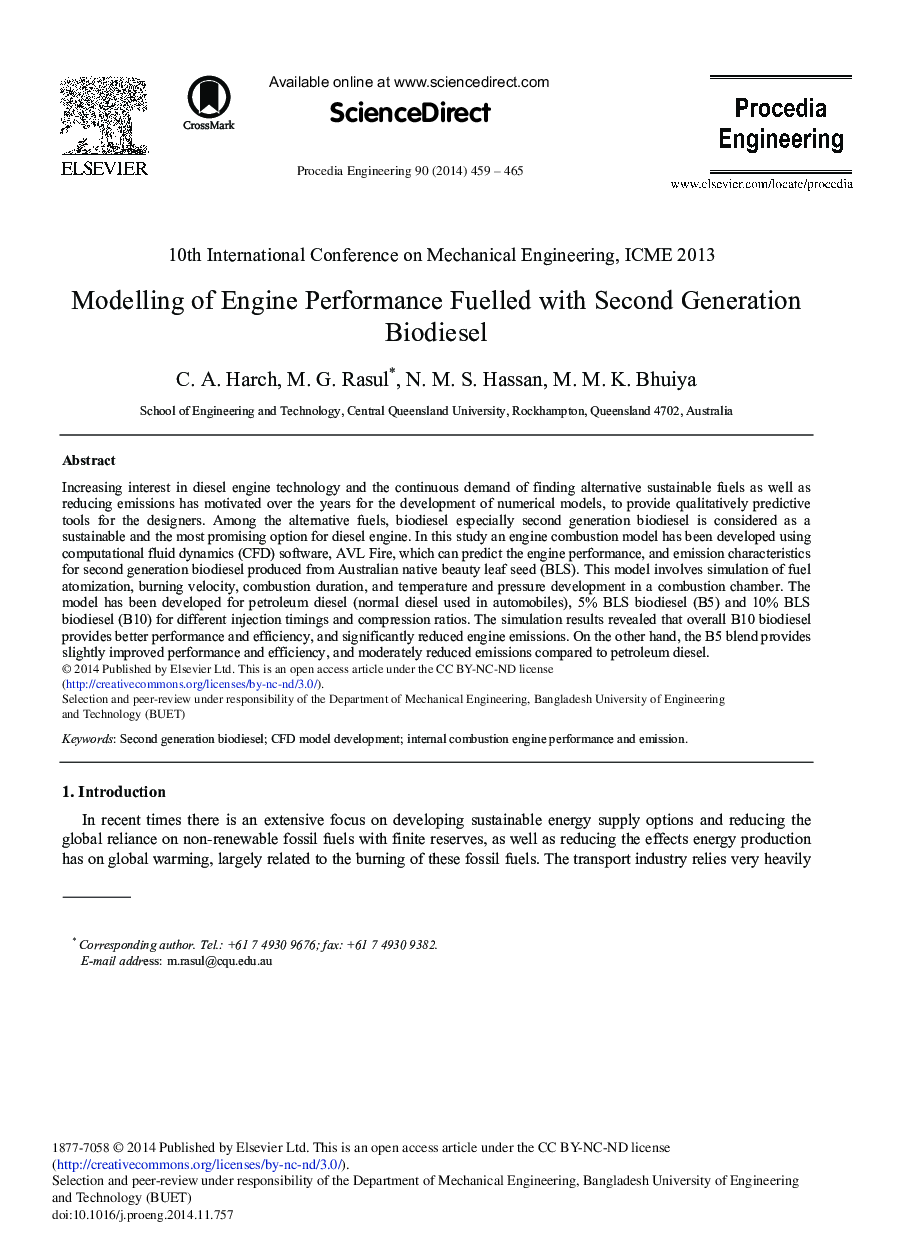 Modelling of Engine Performance Fuelled with Second Generation Biodiesel 