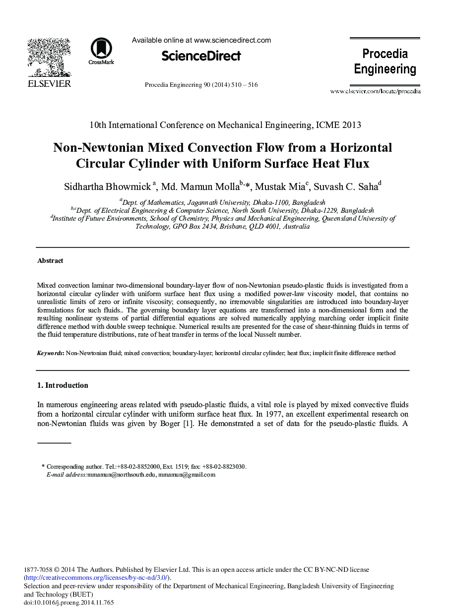 Non-newtonian Mixed Convection Flow from a Horizontal Circular Cylinder with Uniform Surface Heat Flux 