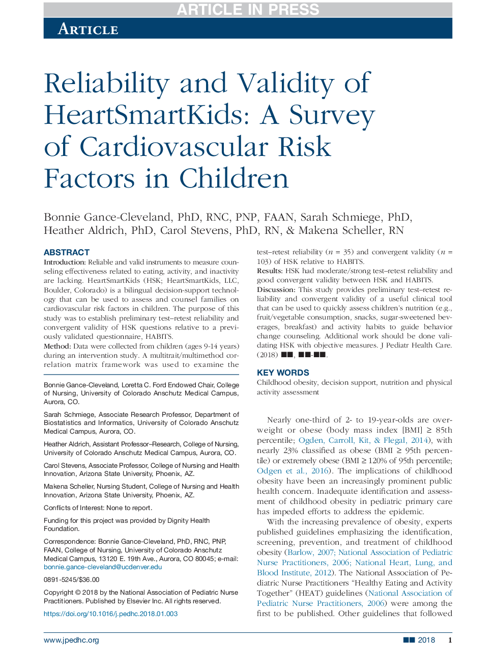Reliability and Validity of HeartSmartKids: A Survey of Cardiovascular Risk Factors in Children