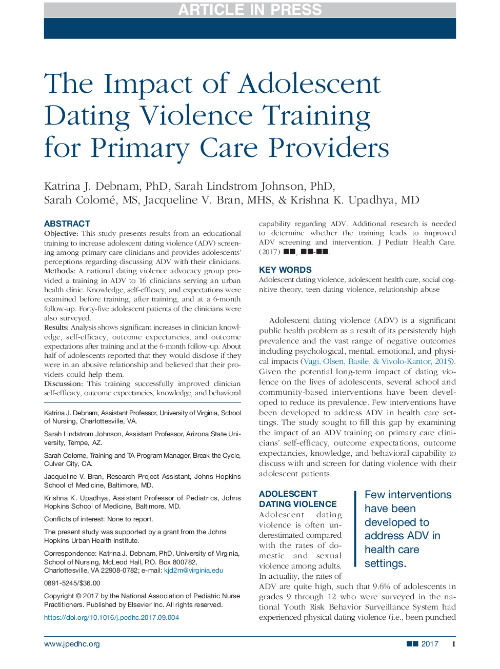 تأثیر آموزش نوجوانان در مورد خشونت برای تامین کنندگان مراقبت های اولیه 