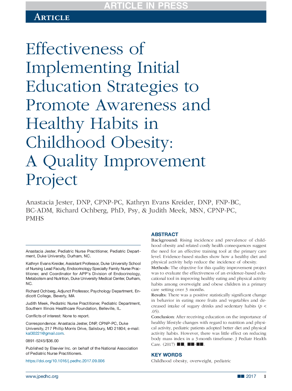 اثربخشی استراتژی های آموزش ابتدایی برای ارتقاء آگاهی و عادات سالم در چاقی کودکان: یک پروژه بهبود کیفیت 