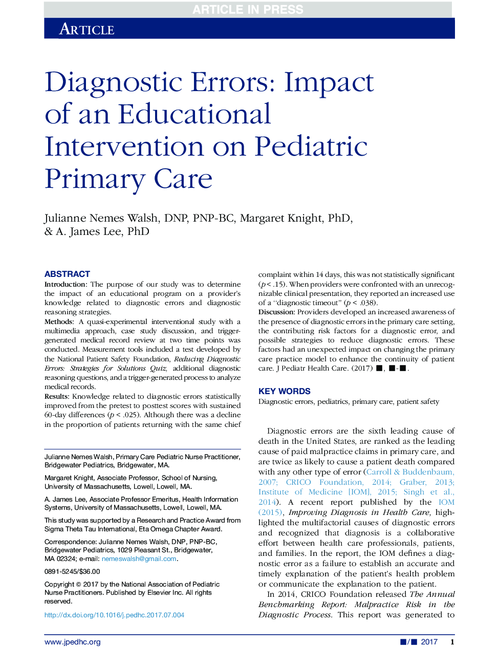 Diagnostic Errors: Impact of an Educational Intervention on Pediatric Primary Care