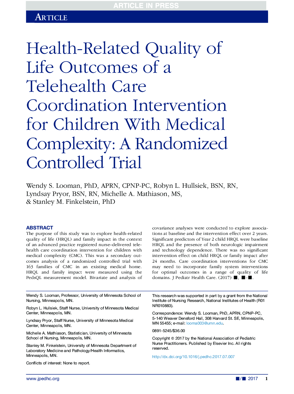 نتایج بهداشتی مرتبط با کیفیت زندگی یک مداخله هماهنگی مراقبت از سلامت برای کودکان با پیچیدگی پزشکی: یک آزمایش تصادفی کنترل شده 