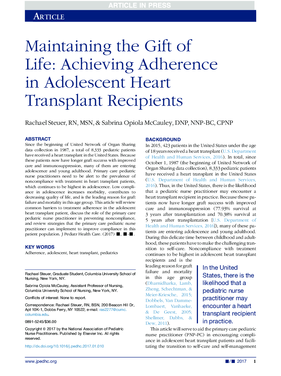 Maintaining the Gift of Life: Achieving Adherence in Adolescent Heart Transplant Recipients