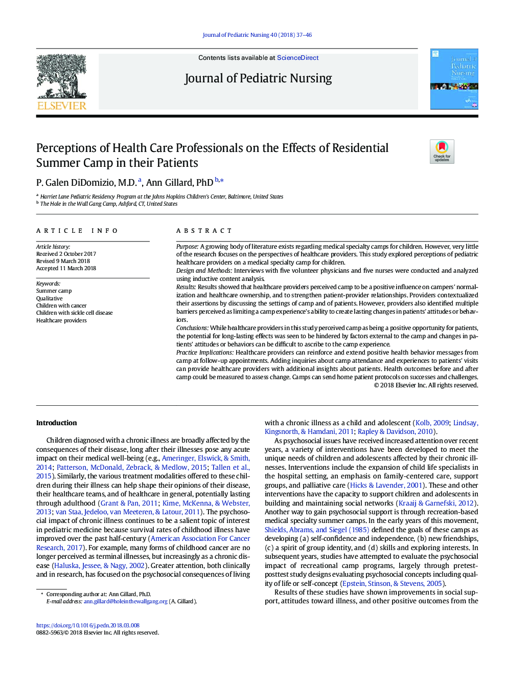 Perceptions of Health Care Professionals on the Effects of Residential Summer Camp in their Patients