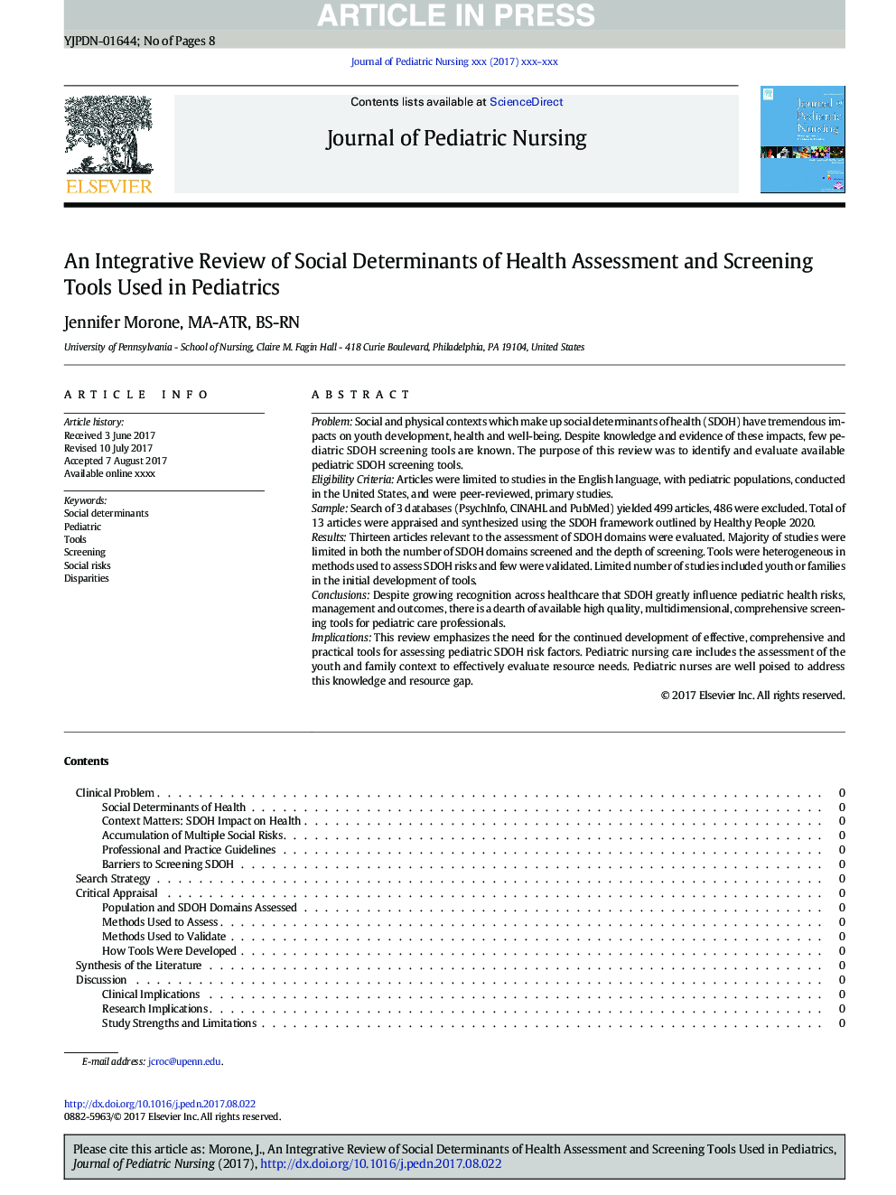 An Integrative Review of Social Determinants of Health Assessment and Screening Tools Used in Pediatrics