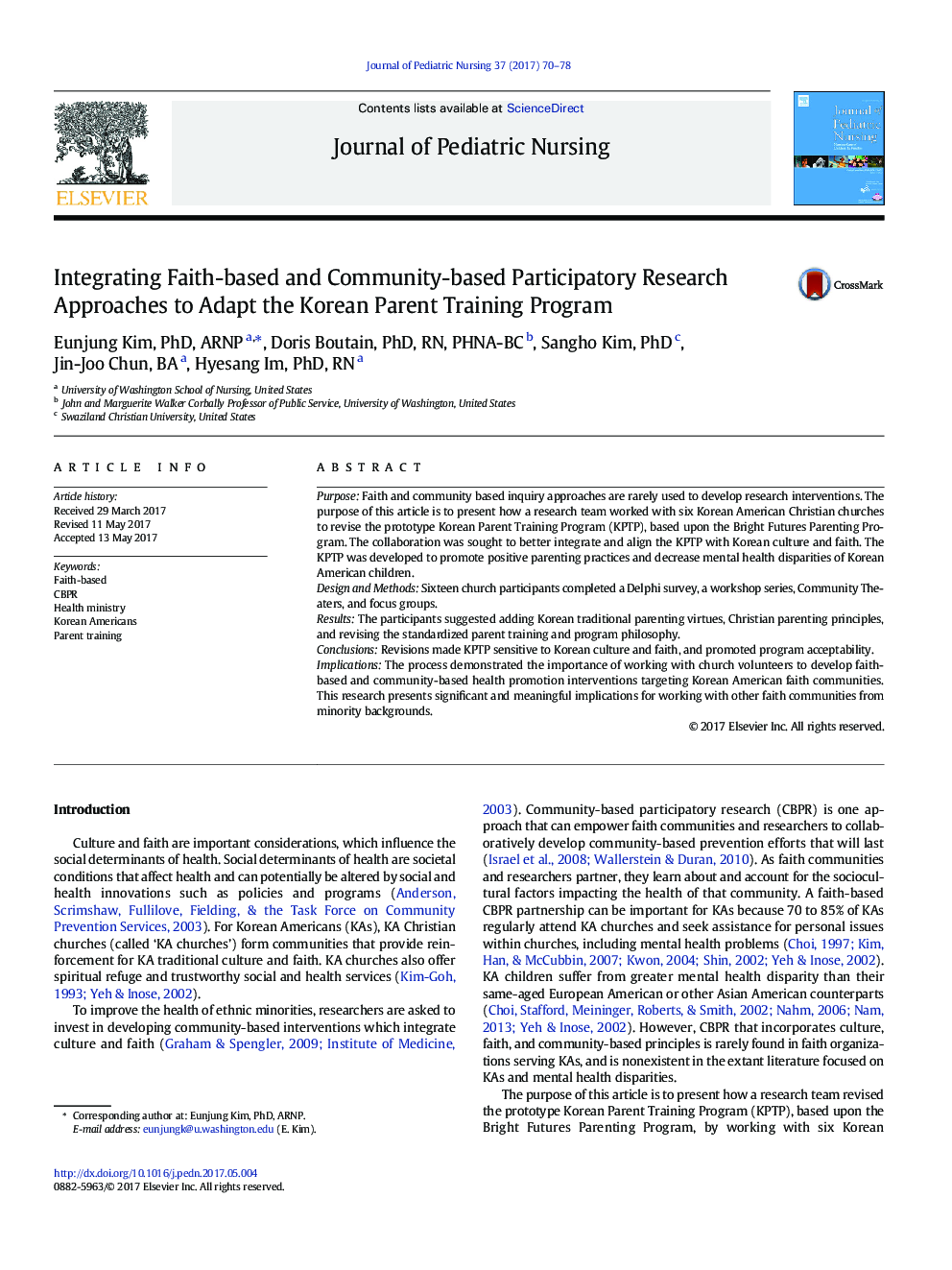 Integrating Faith-based and Community-based Participatory Research Approaches to Adapt the Korean Parent Training Program