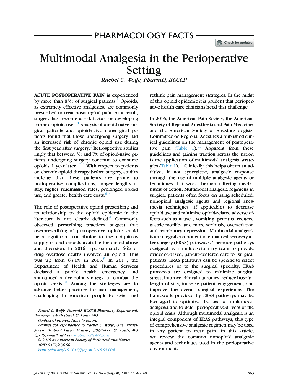 Multimodal Analgesia in the Perioperative Setting