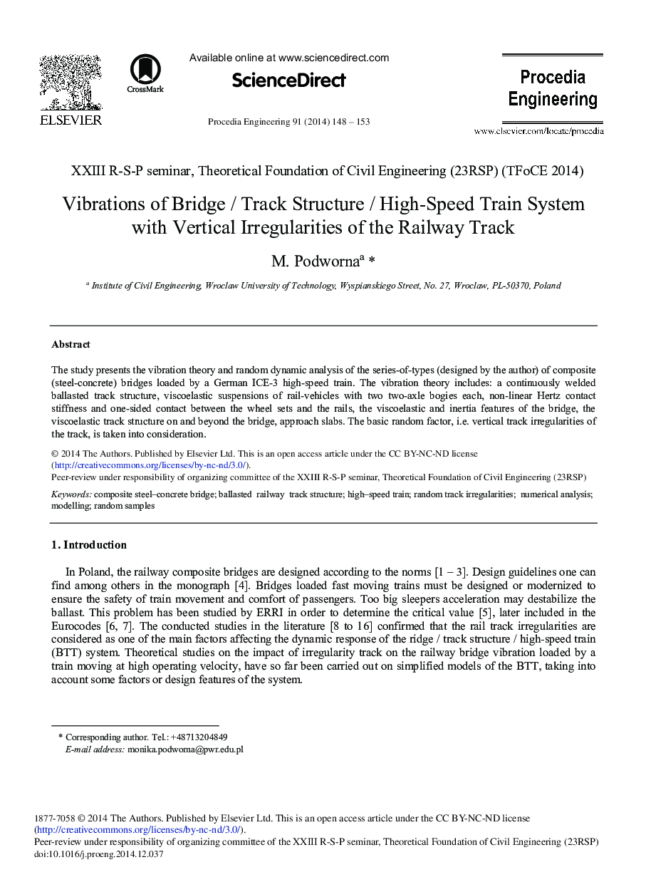 Vibrations of Bridge / Track Structure / High-speed Train System with Vertical Irregularities of the Railway Track 