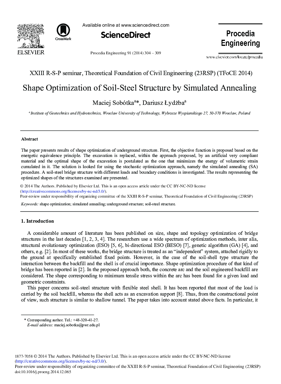 Shape Optimization of Soil-steel Structure by Simulated Annealing 