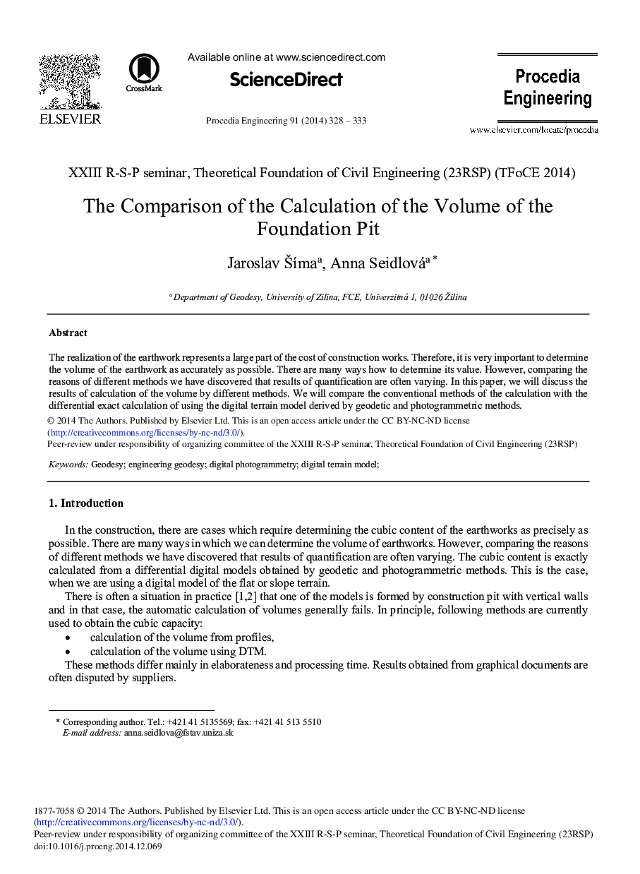 The Comparison of the Calculation of the Volume of the Foundation Pit 