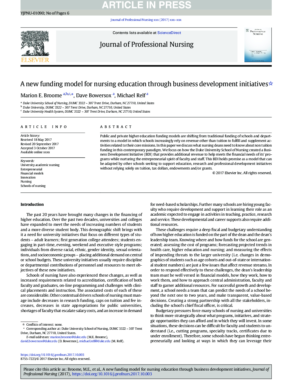 A new funding model for nursing education through business development initiatives