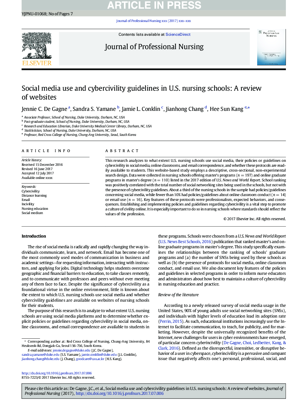 Social media use and cybercivility guidelines in U.S. nursing schools: A review of websites