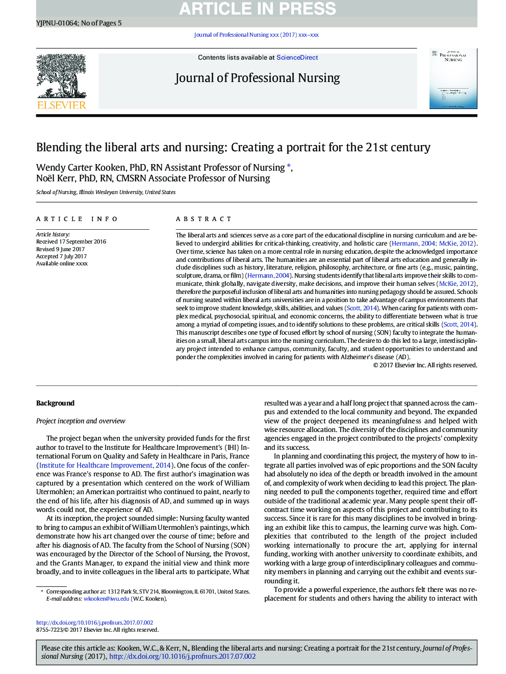 Blending the liberal arts and nursing: Creating a portrait for the 21st century