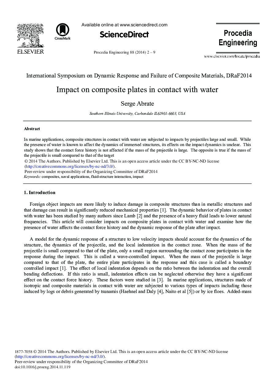 Impact on Composite Plates in Contact with Water 