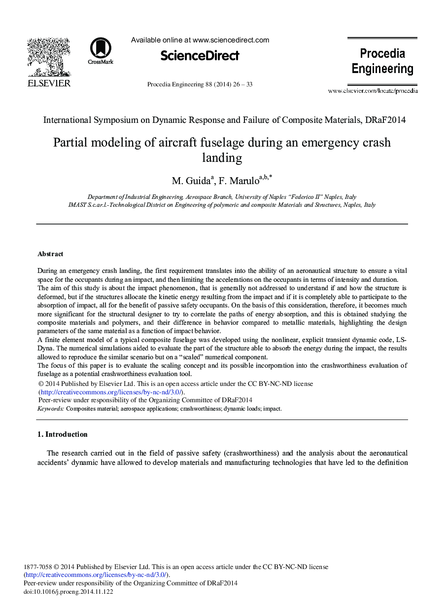 Partial Modeling of Aircraft Fuselage During an Emergency Crash Landing 