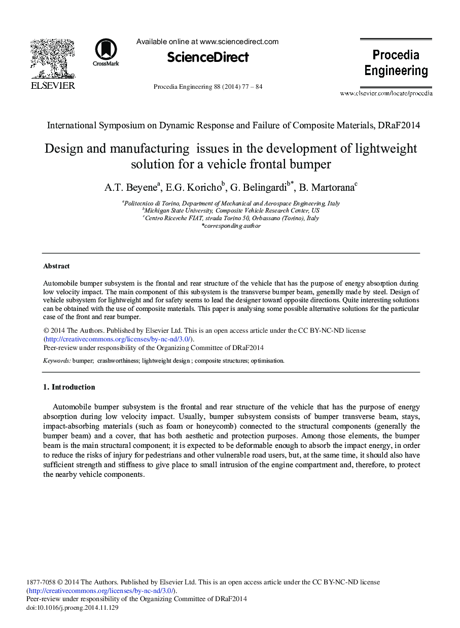 Design and Manufacturing Issues in the Development of Lightweight Solution for a Vehicle Frontal Bumper 