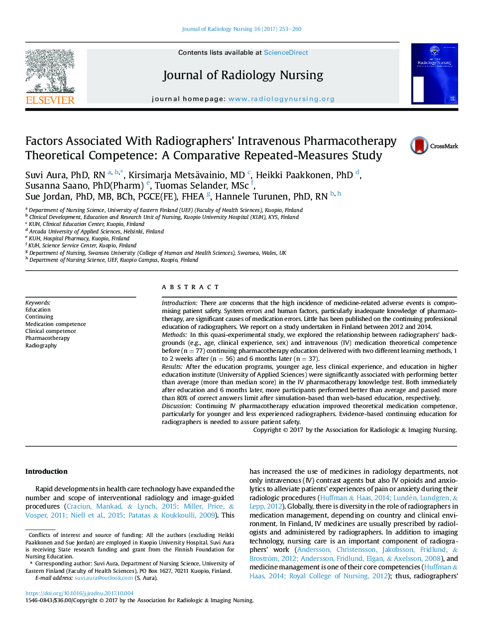 Factors Associated With Radiographers' Intravenous Pharmacotherapy Theoretical Competence: A Comparative Repeated-Measures Study