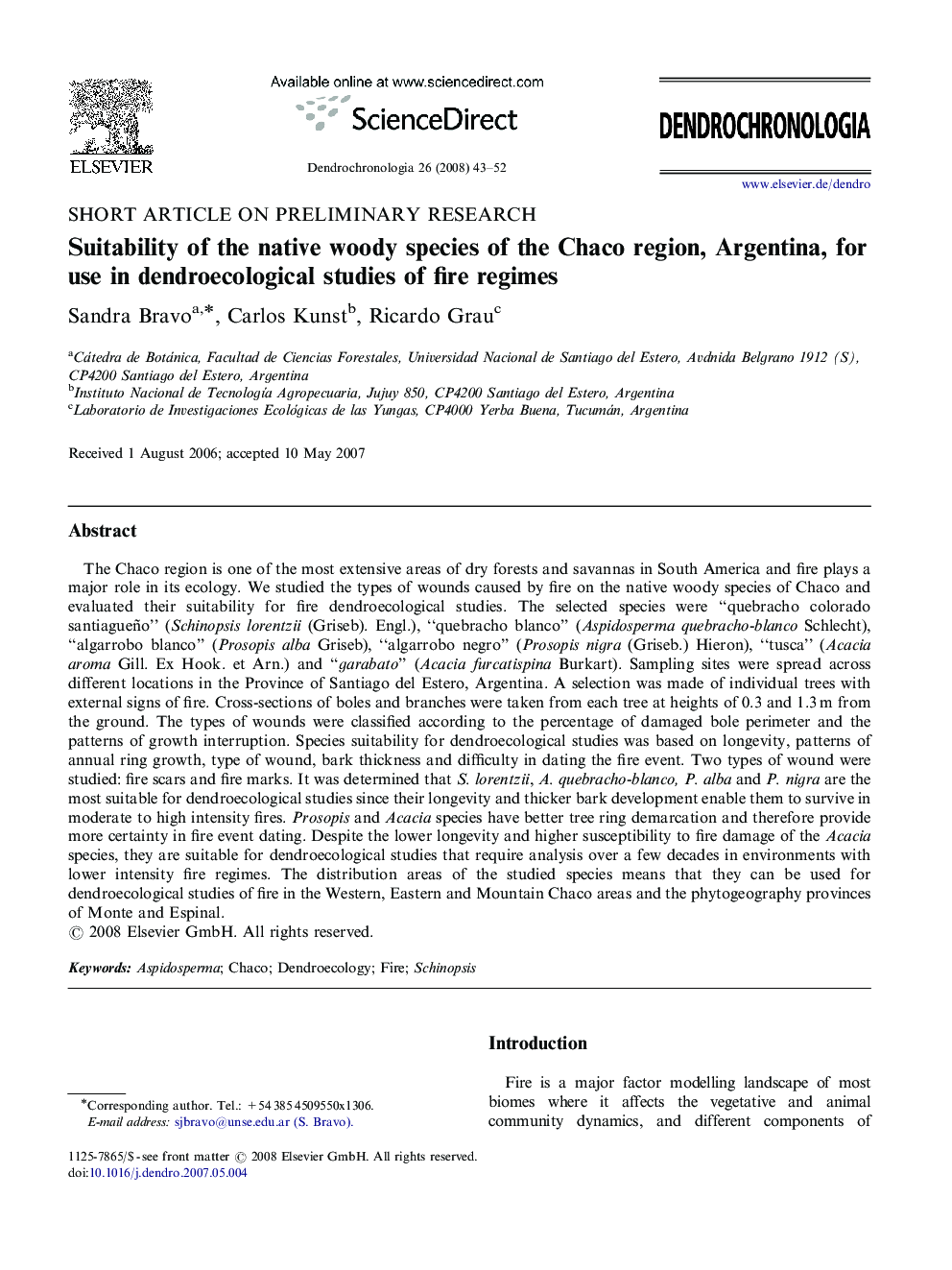 Suitability of the native woody species of the Chaco region, Argentina, for use in dendroecological studies of fire regimes