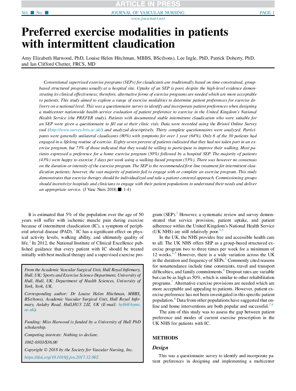 Preferred exercise modalities in patients with intermittent claudication