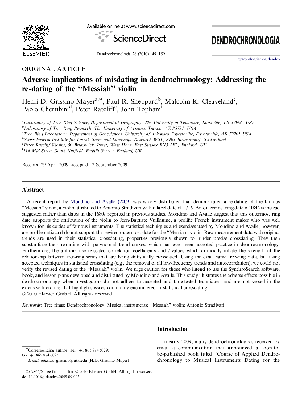 Adverse implications of misdating in dendrochronology: Addressing the re-dating of the “Messiah” violin