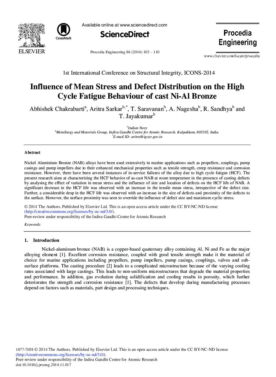 Influence of Mean Stress and Defect Distribution on the High Cycle Fatigue Behaviour of Cast Ni-Al Bronze 