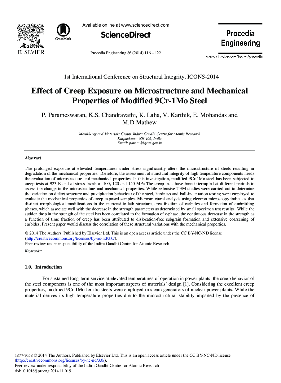 Effect of Creep Exposure on Microstructure and Mechanical Properties of Modified 9Cr-1Mo Steel 