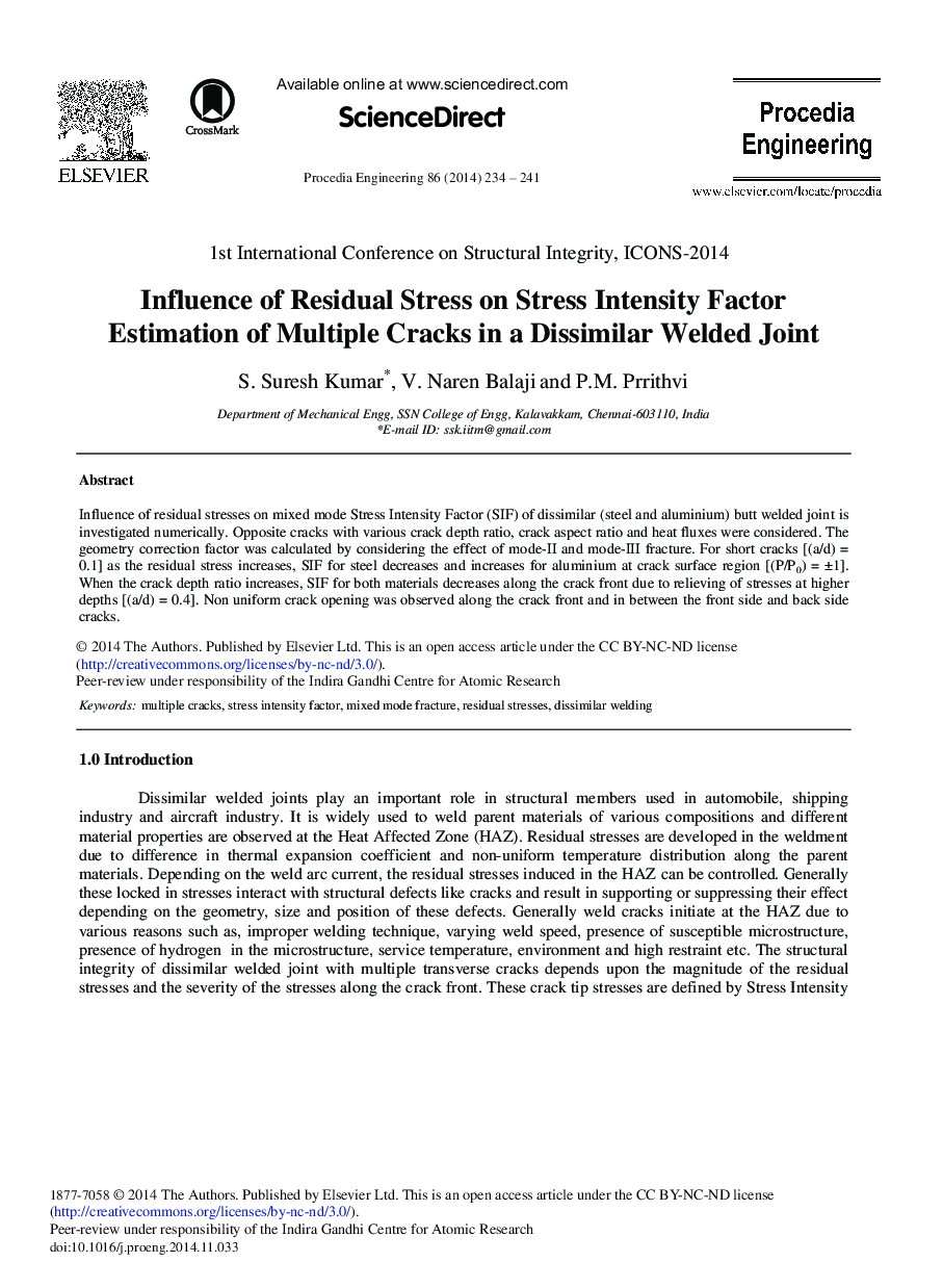 Influence of Residual Stress on Stress Intensity Factor Estimation of Multiple Cracks in a Dissimilar Welded Joint 