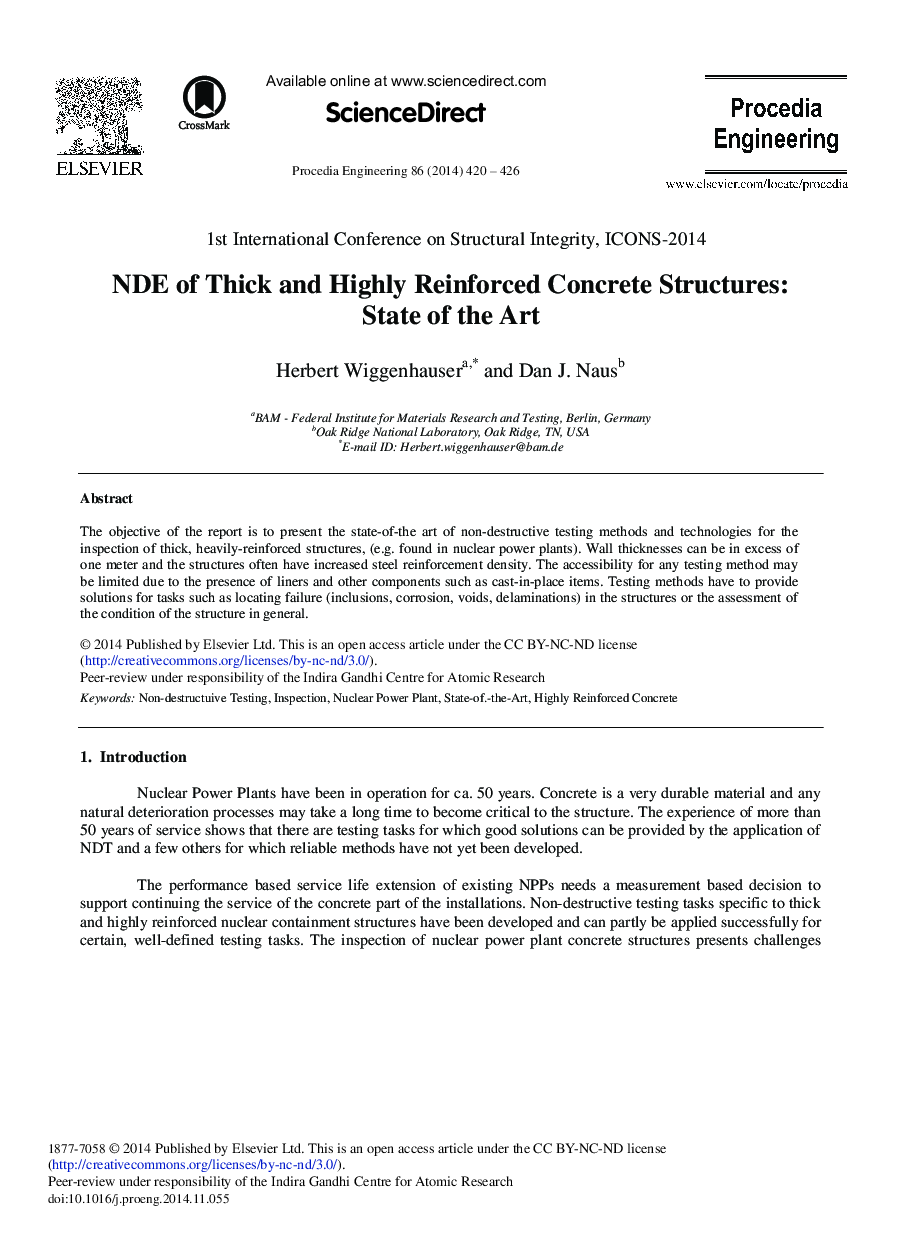 NDE of Thick and Highly Reinforced Concrete Structures: State of the Art 