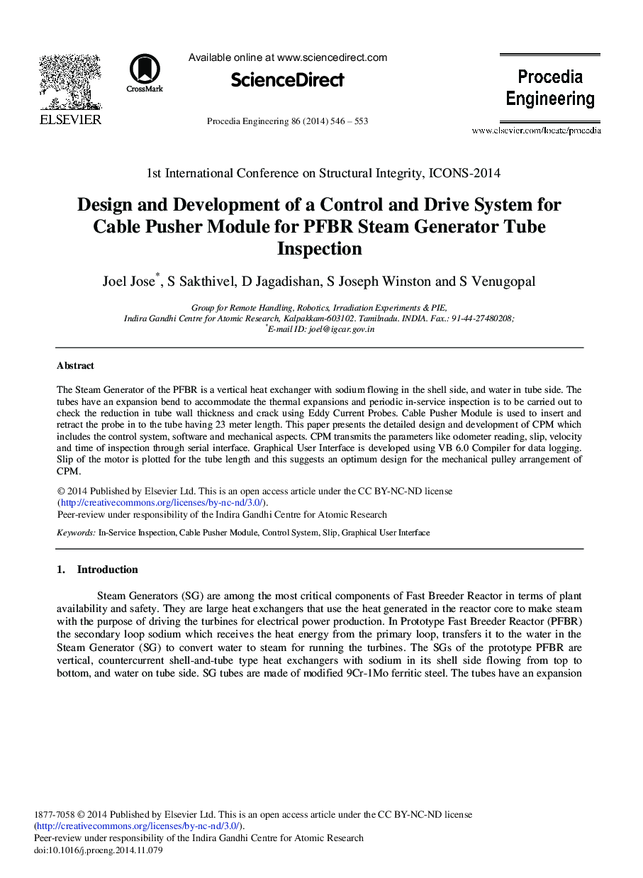 Design and Development of a Control and Drive System for Cable Pusher Module for PFBR Steam Generator Tube Inspection 