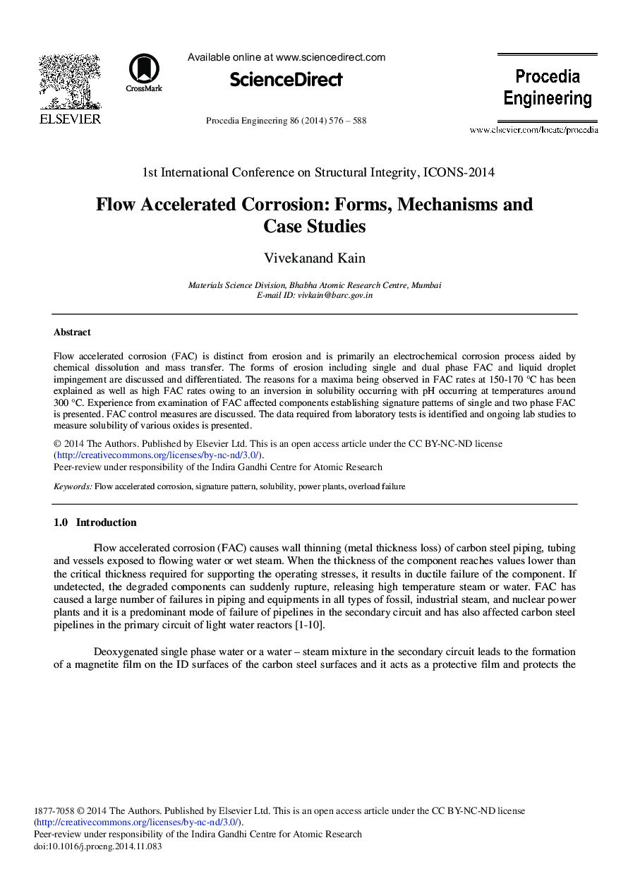 Flow Accelerated Corrosion: Forms, Mechanisms and Case Studies 