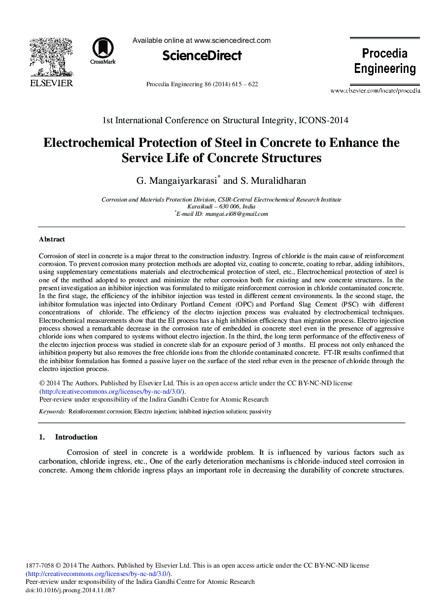 Electrochemical Protection of Steel in Concrete to Enhance the Service Life of Concrete Structures 