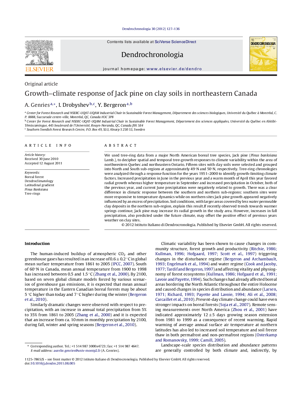 Growth–climate response of Jack pine on clay soils in northeastern Canada