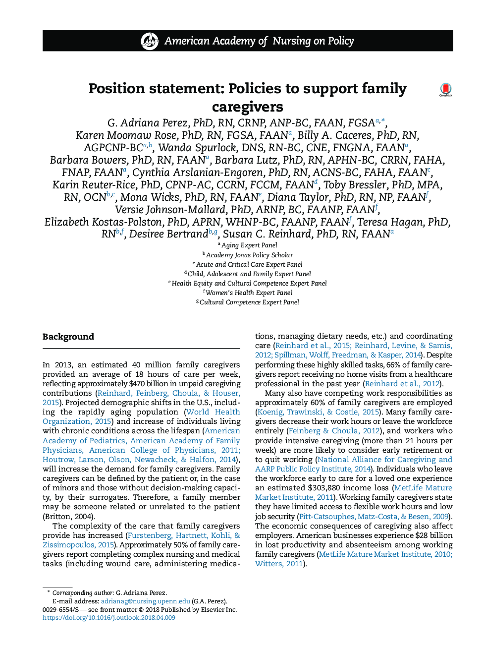 Position statement: Policies to support family caregivers
