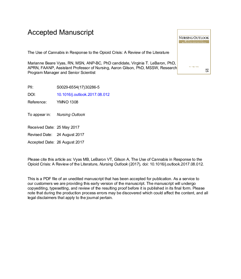 The use of cannabis in response to the opioid crisis: A review of the literature