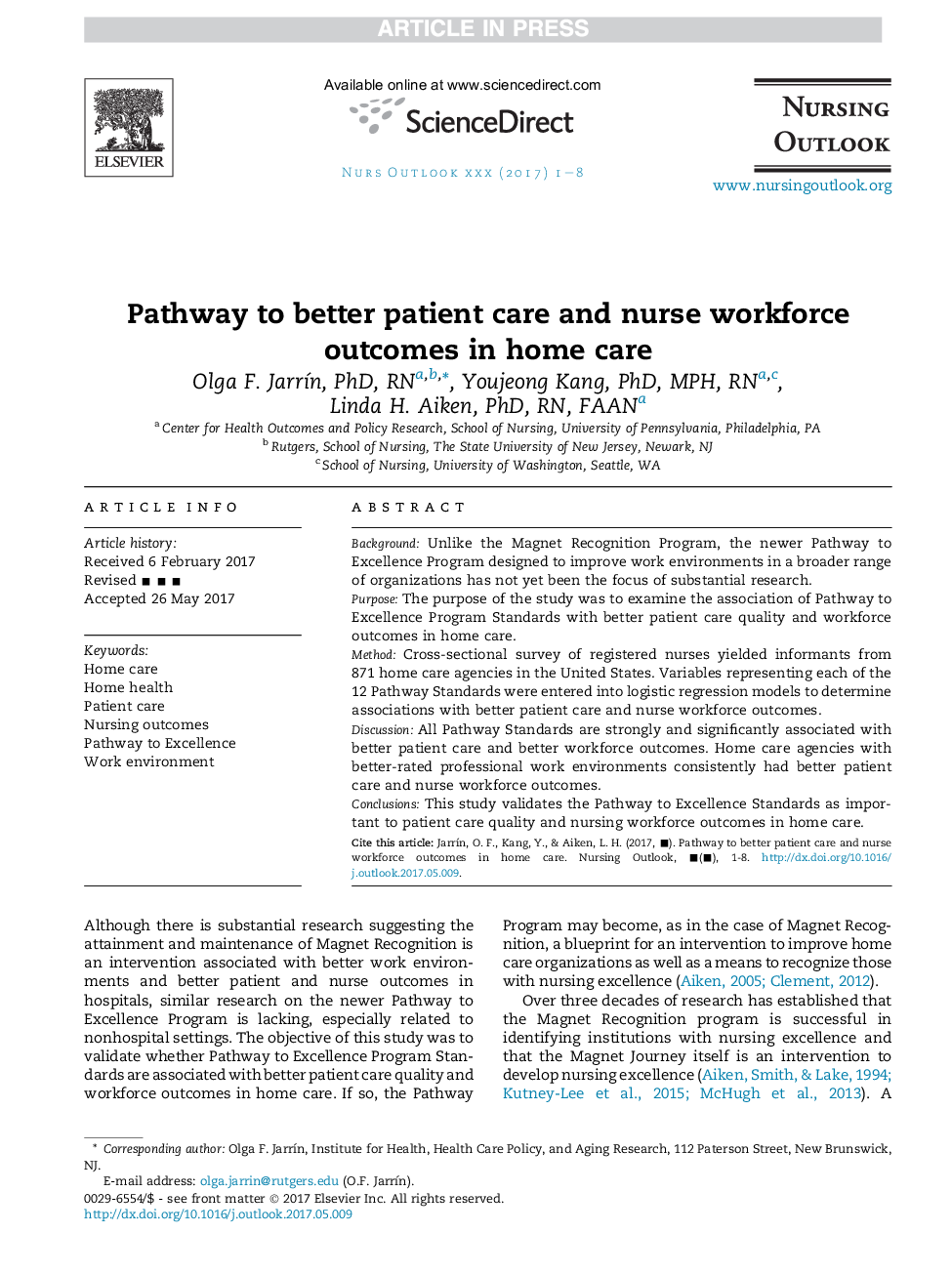 Pathway to better patient care and nurse workforce outcomes in home care