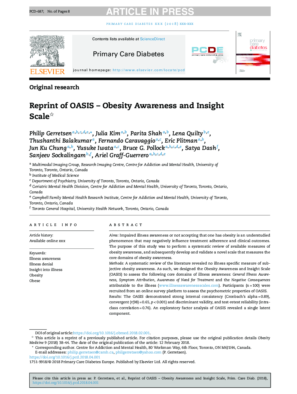 Reprint of OASIS - Obesity Awareness and Insight Scale