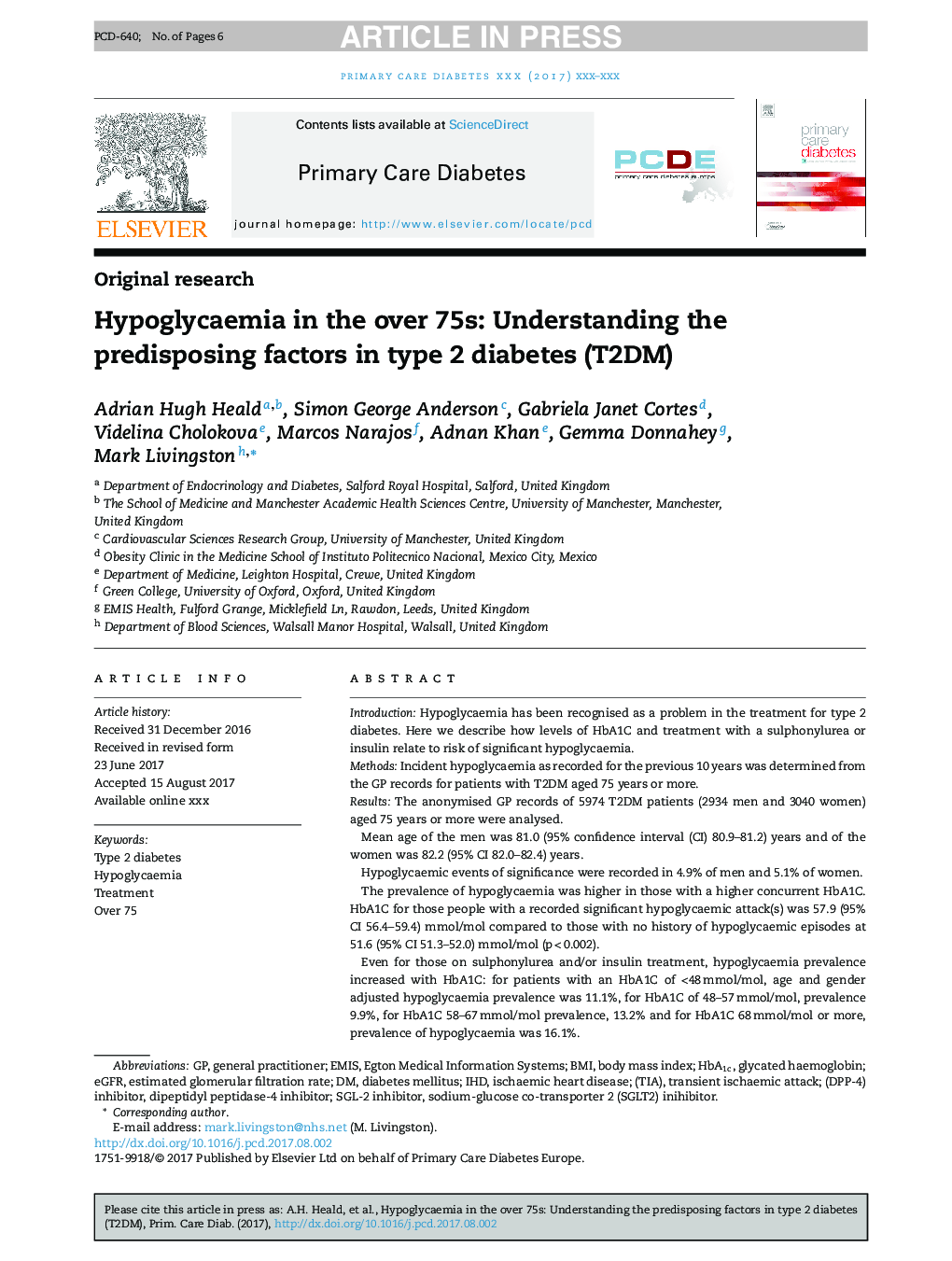 Hypoglycaemia in the over 75s: Understanding the predisposing factors in type 2 diabetes (T2DM)