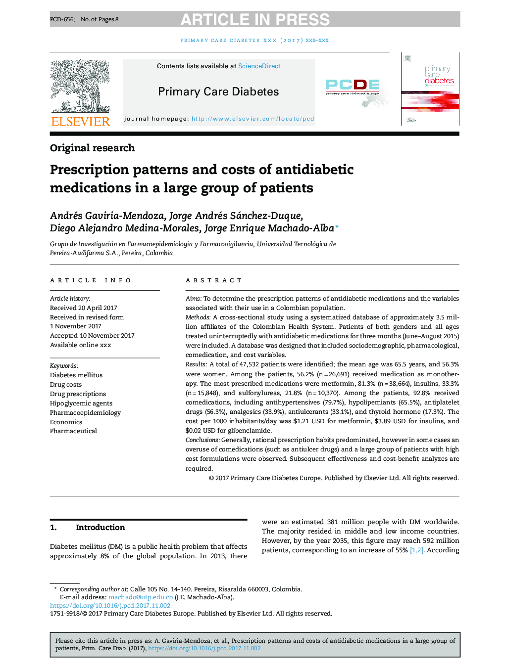 Prescription patterns and costs of antidiabetic medications in a large group of patients