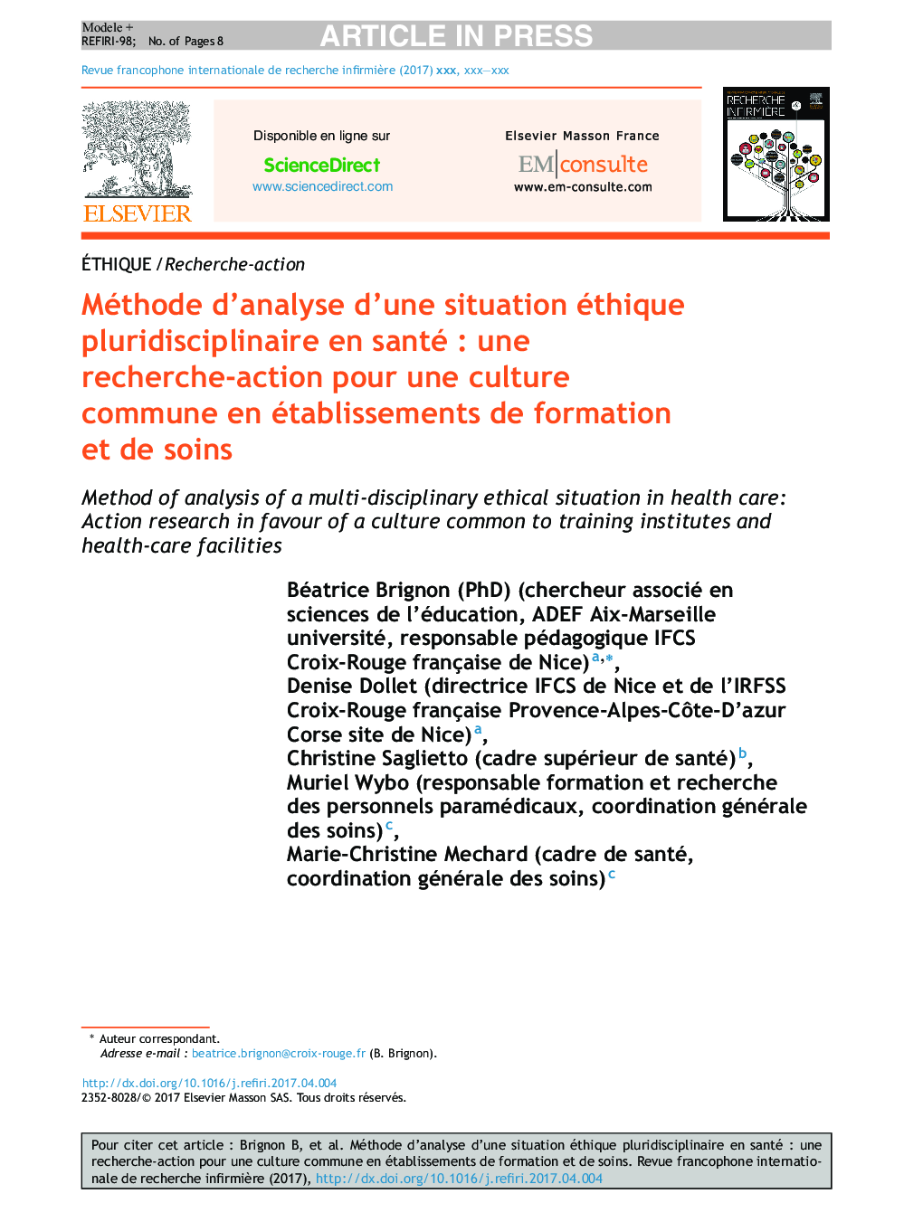 Méthode d'analyse d'une situation éthique pluridisciplinaire en santéÂ : une recherche-action pour une culture commune en établissements de formation et de soins